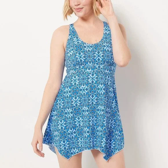 Denim&Co Swim | Denim & Co Beach Handkerchief Hem Scoop-Neck Swim Dress 7450 | Color: Blue | Size: 18w | Pm-60760942'S Closet